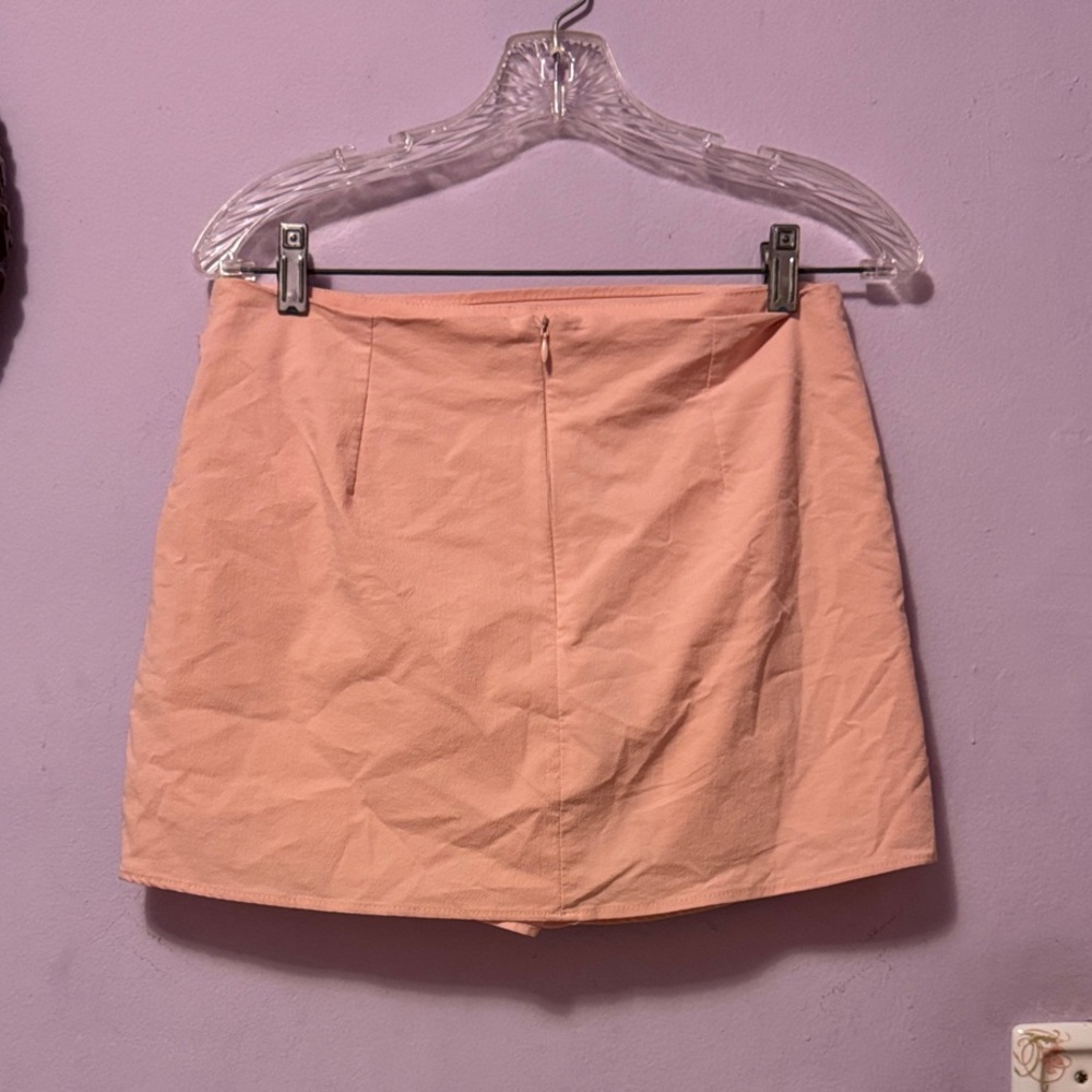 Zara Peach Pink Mini Skirt with Wrap-Front Detail skort